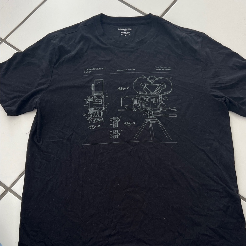 Banana Republic Black Graphic Camera Blueprint Tee